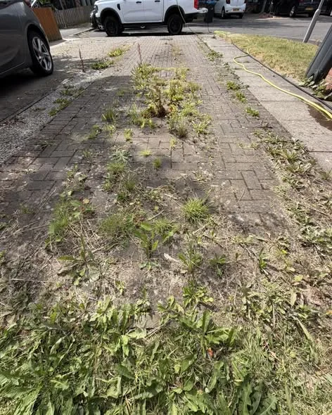 Before and after driveway restoration with a sharper, cleaner block paving finish