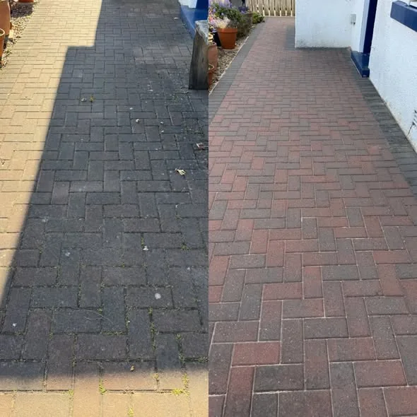 Before and after path cleaning with a brighter, tidier surface